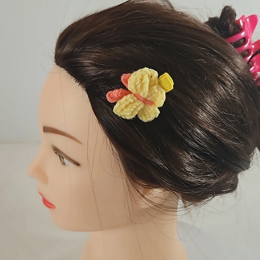 Hand Crafted Hand Knit Crochet Butterfly Hair Clip blue-yellow 1
